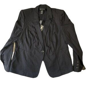 Lane Bryant Women Blazer 16 Black Nylon Rayon Ponte Business Button Long Sleeve